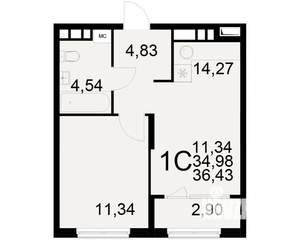 1-к квартира, вторичка, 35м2, 2/21 этаж