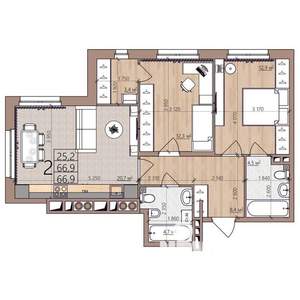 2-к квартира, вторичка, 67м2, 2/9 этаж