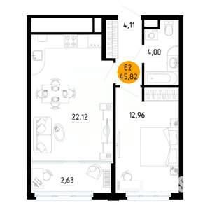 1-к квартира, вторичка, 46м2, 20/25 этаж