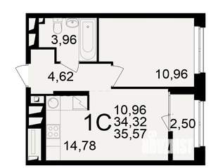 1-к квартира, вторичка, 34м2, 22/25 этаж