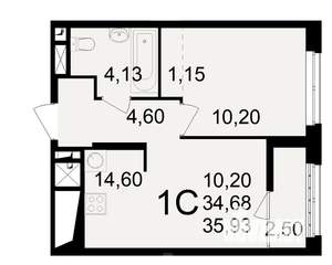 1-к квартира, вторичка, 35м2, 2/25 этаж