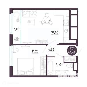 1-к квартира, вторичка, 41м2, 14/19 этаж
