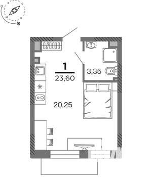1-к квартира, вторичка, 24м2, 8/25 этаж
