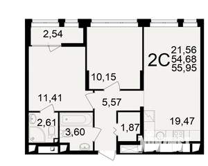 2-к квартира, вторичка, 55м2, 11/25 этаж