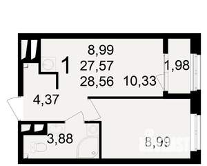 1-к квартира, вторичка, 28м2, 21/23 этаж