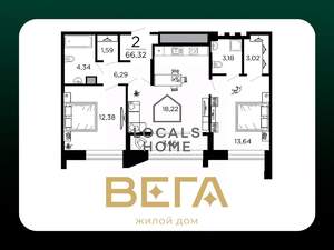 2-к квартира, вторичка, 66м2, 19/19 этаж