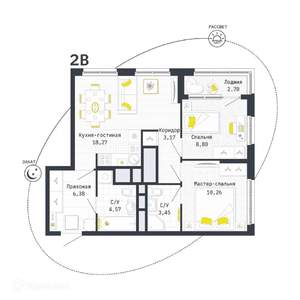 2-к квартира, вторичка, 56м2, 22/26 этаж