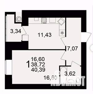 1-к квартира, вторичка, 40м2, 11/16 этаж