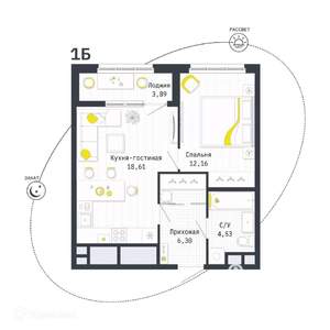 1-к квартира, вторичка, 44м2, 7/26 этаж