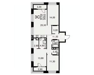 3-к квартира, вторичка, 94м2, 9/24 этаж