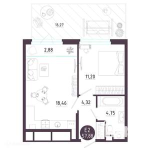 1-к квартира, вторичка, 57м2, 1/19 этаж