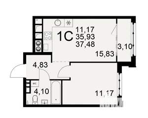1-к квартира, вторичка, 36м2, 4/10 этаж