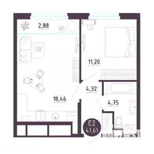 1-к квартира, вторичка, 42м2, 2/19 этаж