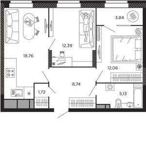 2-к квартира, вторичка, 63м2, 2/8 этаж
