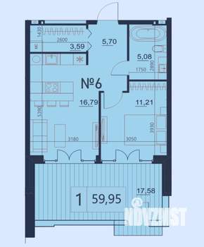 1-к квартира, вторичка, 60м2, 1/1 этаж