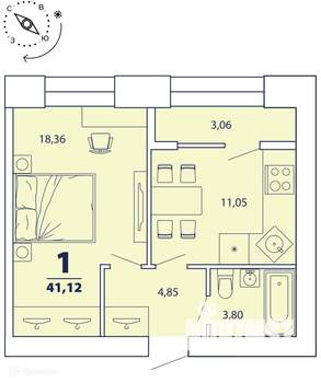1-к квартира, вторичка, 41м2, 5/17 этаж