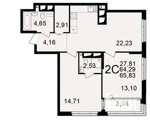 2-к квартира, вторичка, 64м2, 23/25 этаж