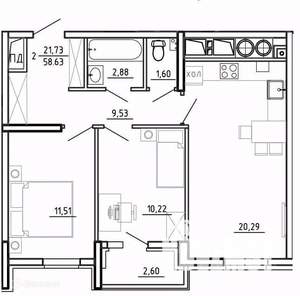 2-к квартира, вторичка, 59м2, 8/26 этаж