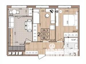 2-к квартира, вторичка, 57м2, 9/17 этаж