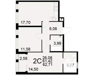 2-к квартира, вторичка, 61м2, 4/25 этаж