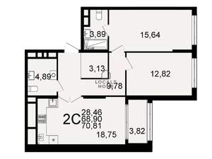 2-к квартира, вторичка, 71м2, 16/26 этаж