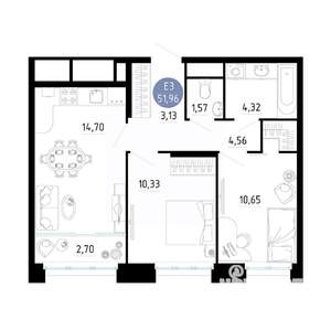 2-к квартира, вторичка, 52м2, 16/20 этаж