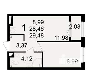 1-к квартира, вторичка, 28м2, 12/23 этаж