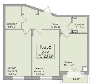 2-к квартира, строящийся дом, 75м2, 2/3 этаж