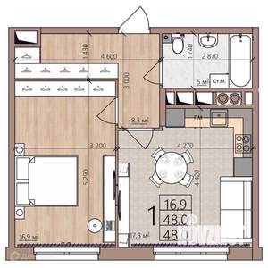 1-к квартира, вторичка, 48м2, 2/9 этаж
