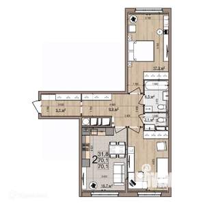 2-к квартира, вторичка, 70м2, 14/26 этаж