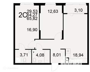 2-к квартира, вторичка, 66м2, 2/22 этаж