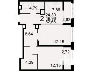 2-к квартира, вторичка, 50м2, 12/25 этаж