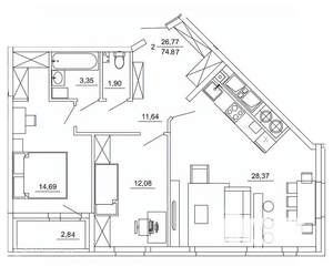 2-к квартира, вторичка, 75м2, 10/26 этаж