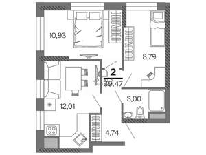 2-к квартира, вторичка, 39м2, 15/25 этаж