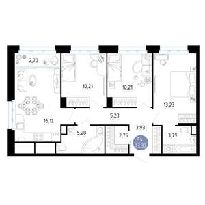 3-к квартира, вторичка, 73м2, 5/25 этаж