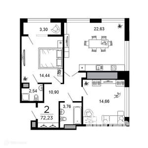 2-к квартира, вторичка, 72м2, 4/20 этаж