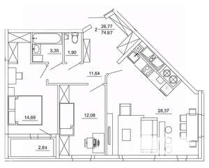 2-к квартира, вторичка, 75м2, 15/26 этаж