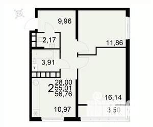 2-к квартира, вторичка, 57м2, 17/22 этаж
