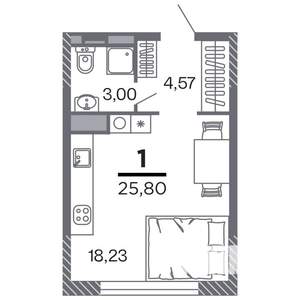 1-к квартира, строящийся дом, 26м2, 5/25 этаж