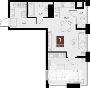 1-к квартира, вторичка, 46м2, 11/15 этаж