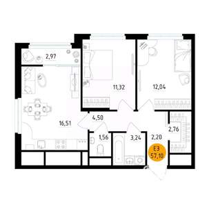 2-к квартира, вторичка, 57м2, 10/25 этаж