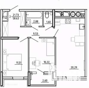 2-к квартира, вторичка, 59м2, 24/26 этаж