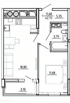1-к квартира, вторичка, 43м2, 11/26 этаж