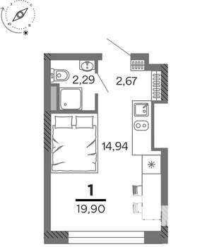 1-к квартира, вторичка, 20м2, 15/25 этаж