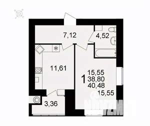 1-к квартира, вторичка, 40м2, 12/16 этаж