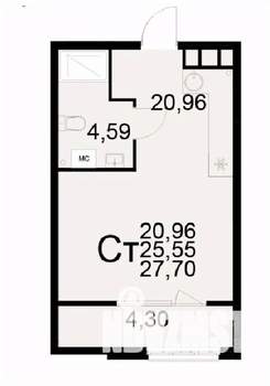 1-к квартира, вторичка, 28м2, 21/22 этаж