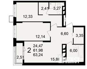 2-к квартира, вторичка, 62м2, 14/23 этаж