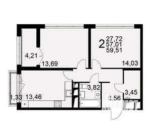 2-к квартира, вторичка, 57м2, 8/25 этаж