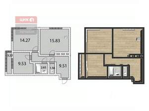 2-к квартира, вторичка, 57м2, 20/25 этаж