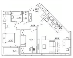 2-к квартира, вторичка, 75м2, 18/26 этаж